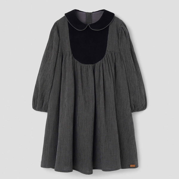 Popelin dress black gingham with baby collar and yoke || 47.4