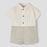 Popelin Sand Oxford Two-Tone Jumpsuit With Shirt Collar ||8.1