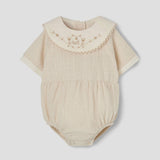 Popelin Off-White Romper Suit With Embroidered Bib Collar ||2.1