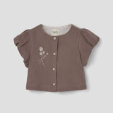 Popelin Brown Embroidered Blouse With Puffed Sleeves ||15.4