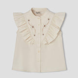 Popelin Blouse With Frill And Multicolored Embroidered Yoke ||14.2
