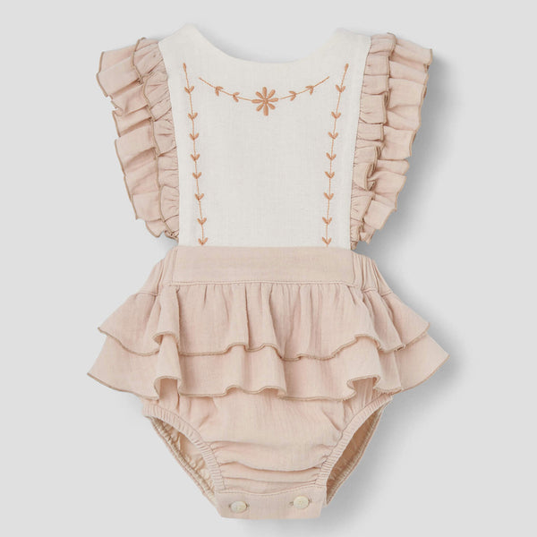 Popelin Dusty Pink Romper Suit With Embroidered Bib ||3.2