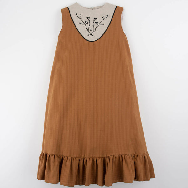 Popelin Terracotta Midi Dress With Embroidered Yoke ||40.8