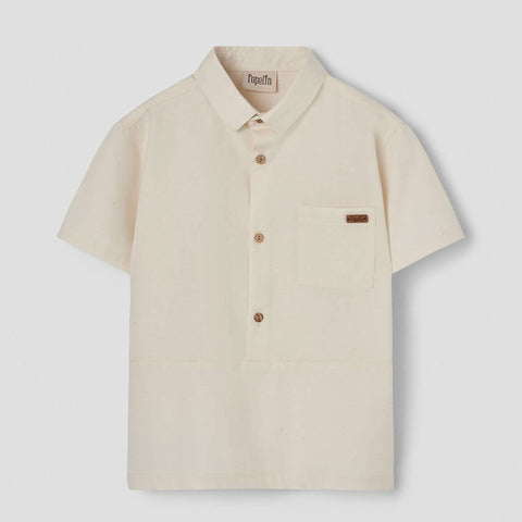 Popelin Off-White Shirt With Collar ||22.1