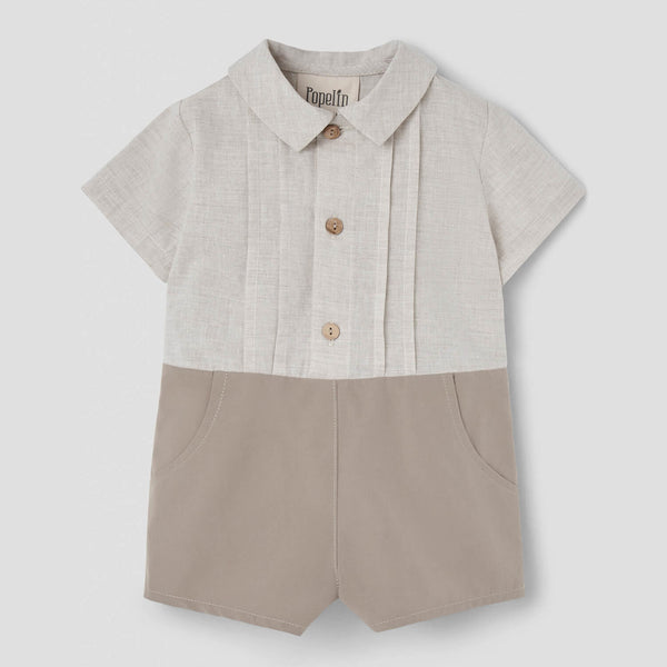 Popelin Taupe Two-Tone Jumpsuit With Shirt Collar ||8.3