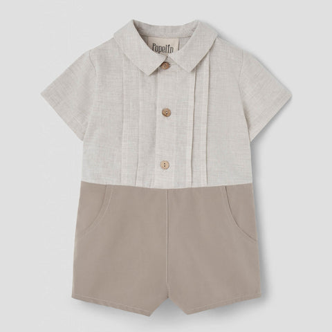 Popelin Taupe Two-Tone Jumpsuit With Shirt Collar ||8.3