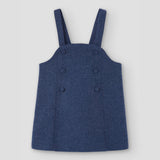 Popelin short dress blue wool with bib || 45.4