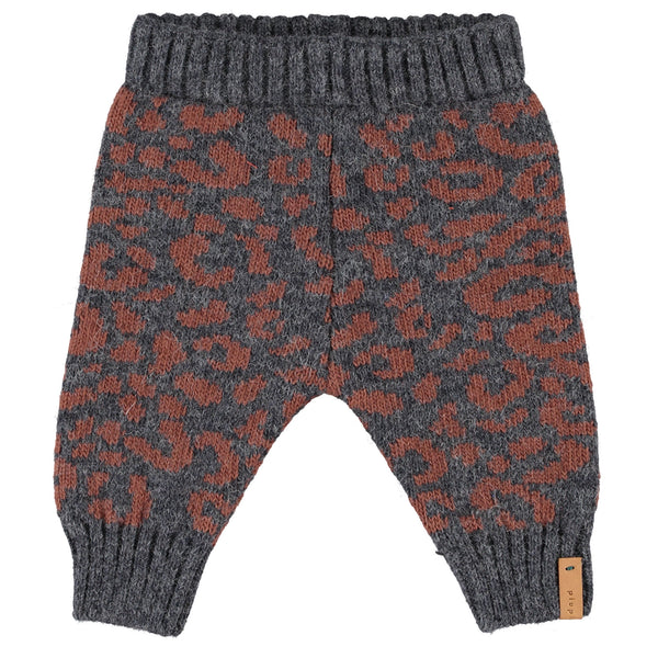 Piupiuchick Knitted Baby Leggings | Dark Grey W/ Camel Animal Print