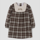 Popelin short dress brown plaid with embroidered yoke || 40.3