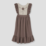 Popelin Brown Dress With Embroidered Bib ||42.4