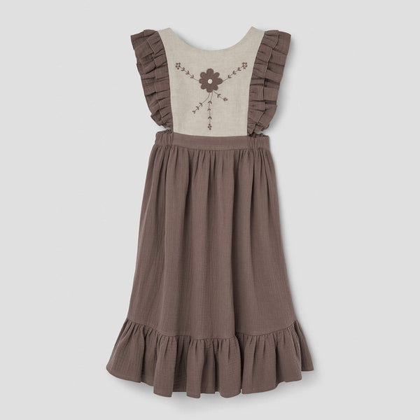 Popelin Brown Dress With Embroidered Bib ||42.4