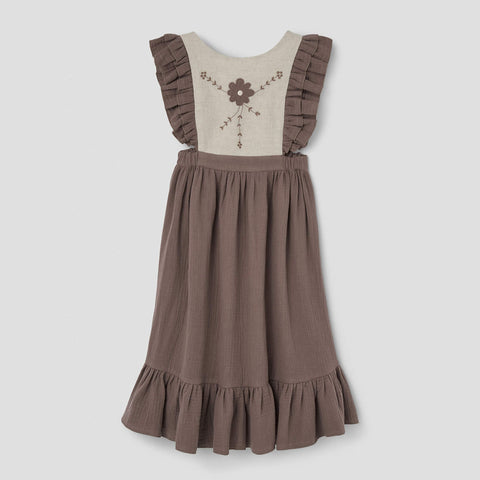Popelin Brown Dress With Embroidered Bib ||42.4