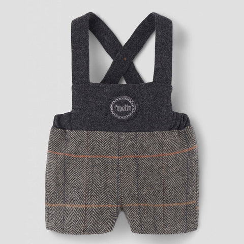 Popelin short romper grey herringbone woollen with embroidery appliqué || 8.3