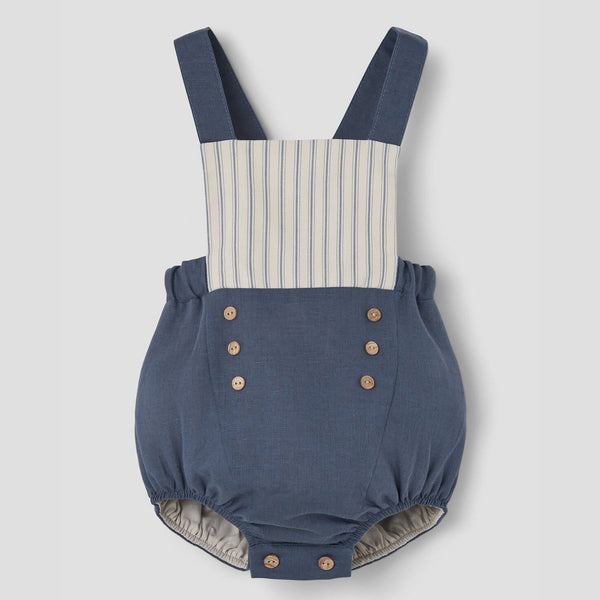 Popelin Slate Blue Linen Dungarees With Straps ||7.3