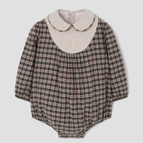 Popelin romper green plaid with baby collar and yoke || 2.3