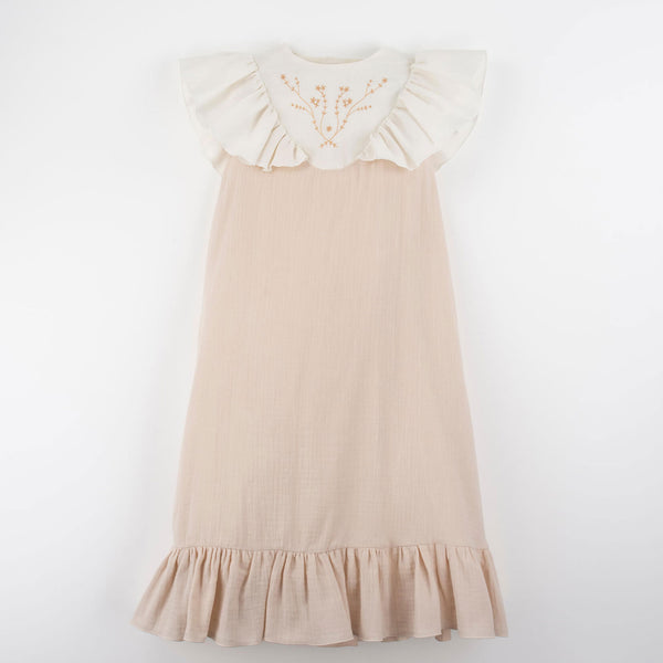 Popelin Dusty Pink Midi Dress With Embroidered Yoke ||40.6