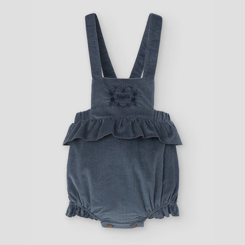 Popelin romper grey-blue corduroy with frill || 5.2