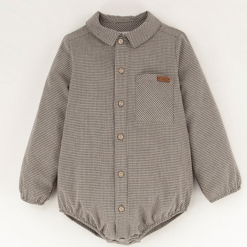 Popelin Black Gingham Shirt Romper Suit