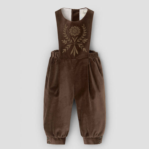 Popelin romper brown velvet with embroidered bib || 100.2