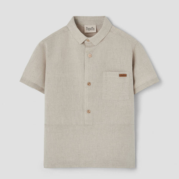 Popelin Sand Linen Shirt With Collar ||22.2