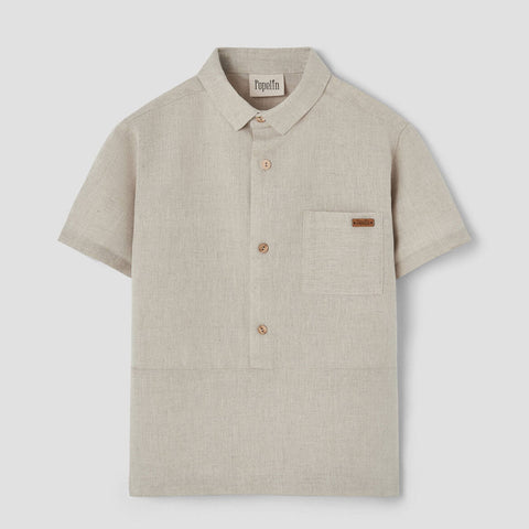 Popelin Sand Linen Shirt With Collar ||22.2