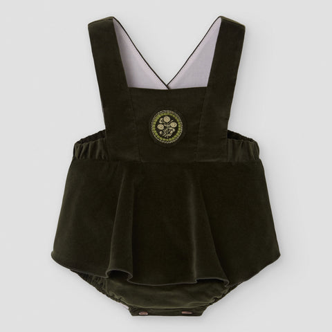 Popelin romper moss green velvet with straps || 4.6