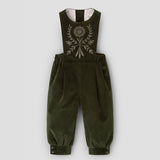 Popelin romper moss green velvet with embroidered bib || 100.1