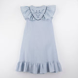 Popelin Blue Midi Dress With Embroidered Yoke ||40.7