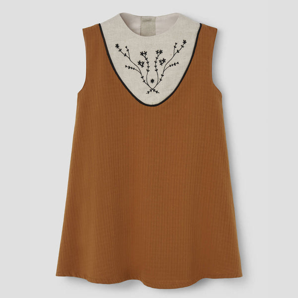 Popelin Terracotta Short Dress With Embroidered Yoke ||40.4