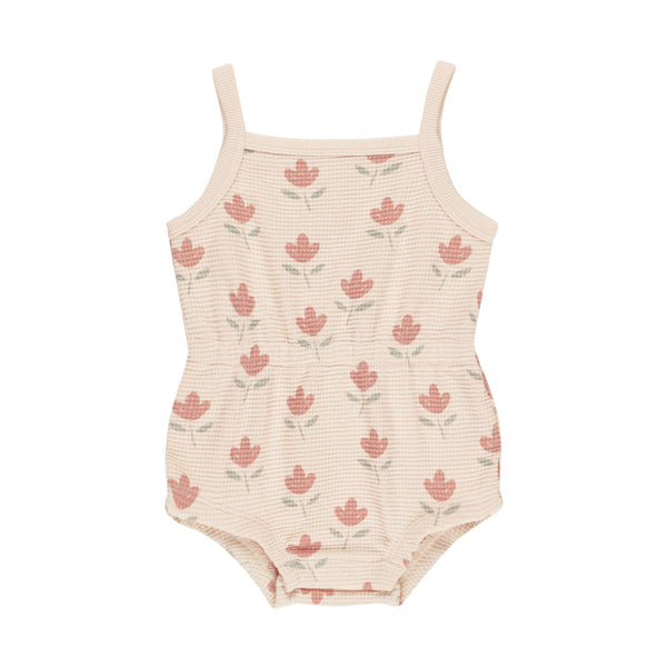 QUINCY MAE WAFFLE CINCH ROMPER || TULIPS