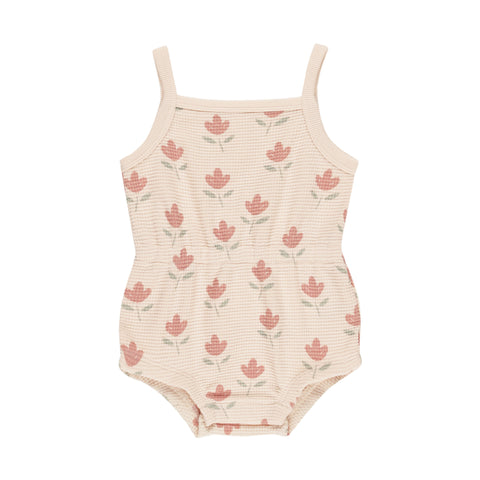 QUINCY MAE WAFFLE CINCH ROMPER || TULIPS
