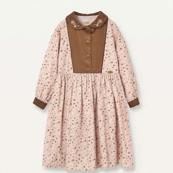 Popelin Pink Floral Print Dress With Embroidered Baby Collar