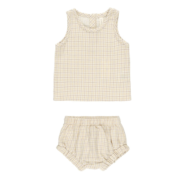 QUINCY MAE WOVEN TANK + SHORT SET || YELLOW PLAID
