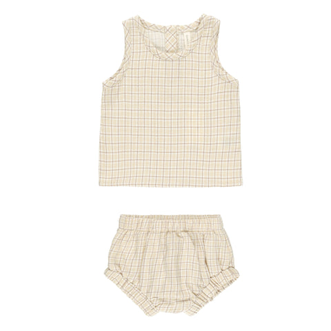 QUINCY MAE WOVEN TANK + SHORT SET || YELLOW PLAID