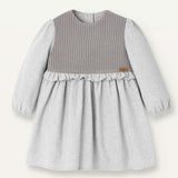Popelin Grey Melange Dress With Knitted Yoke