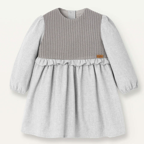 Popelin Grey Melange Dress With Knitted Yoke