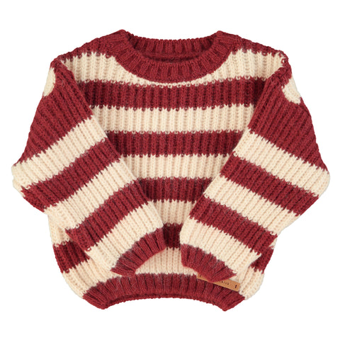 Piupiuchick Knitted Sweater Bordeaux & Light Pink Stripes