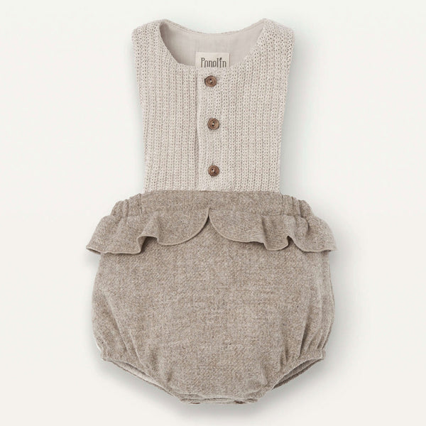 Popelin Stone Knitted Romper Suit With Bib
