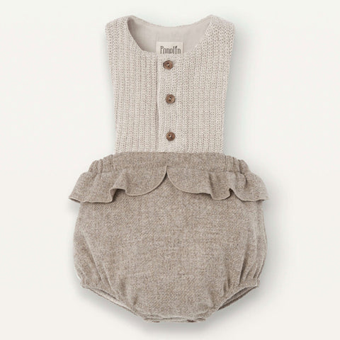 Popelin Stone Knitted Romper Suit With Bib