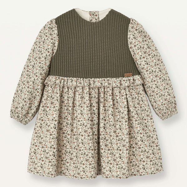 Popelin Floral Print Dress With Knitted Yoke