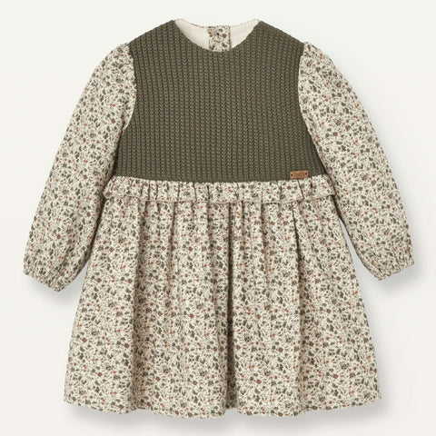 Popelin Floral Print Dress With Knitted Yoke