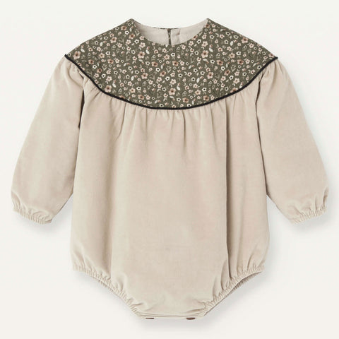 Popelin Beige Romper Suit With Yoke