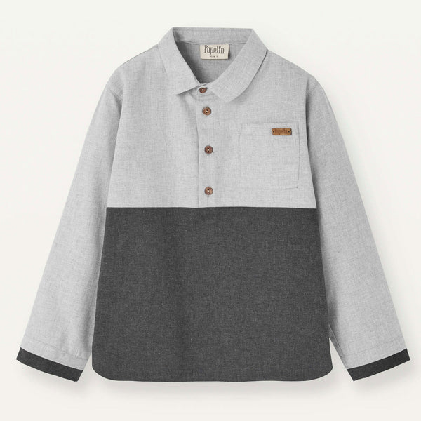 Popelin Grey Melange Contrast Shirt With Collar