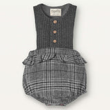 Popelin Grey Knitted Romper Suit With Bib