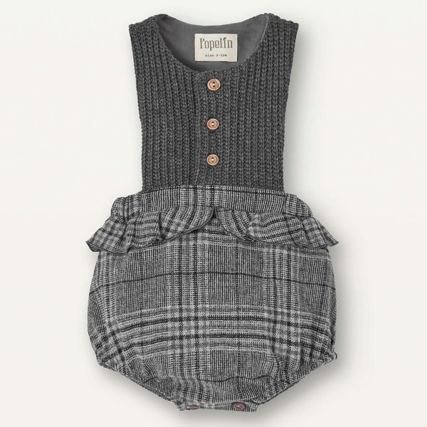 Popelin Grey Knitted Romper Suit With Bib