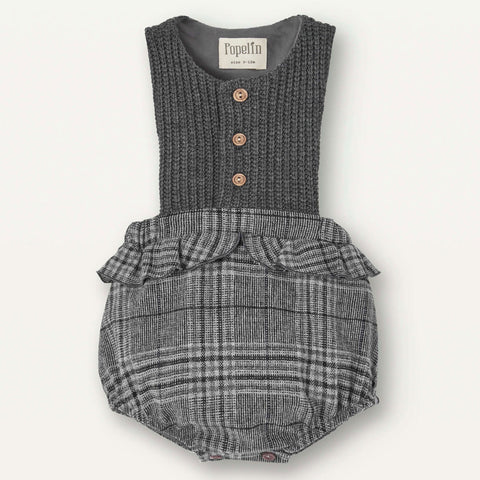 Popelin Grey Knitted Romper Suit With Bib