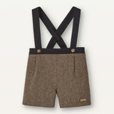 Popelin Brown Micro-Herringbone Short With Crossover Straps