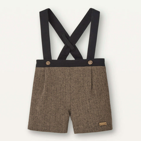 Popelin Brown Micro-Herringbone Short With Crossover Straps