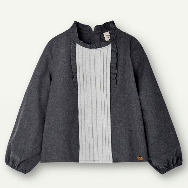 Popelin Grey Shirt With Pleats