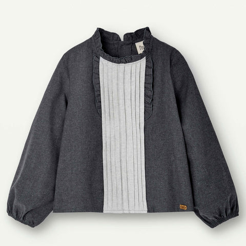 Popelin Grey Shirt With Pleats